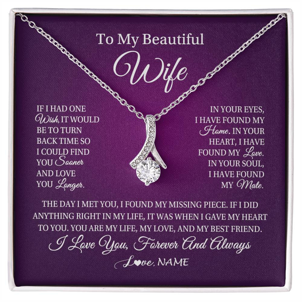 Alluring Beauty Necklace 14K White Gold Finish | Personalized To My Beautiful Wife Necklace Gift From Husband Romantic Gifts For Wife Birthday Anniversary Valentines Christmas Customized Gift Box Message Card | siriusteestore