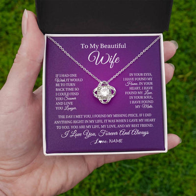Love Knot Necklace 14K White Gold Finish | Personalized To My Beautiful Wife Necklace Gift From Husband Romantic Gifts For Wife Birthday Anniversary Valentines Christmas Customized Gift Box Message Card | siriusteestore