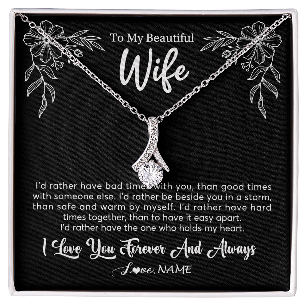 Alluring Beauty Necklace 14K White Gold Finish | 1 | Personalized To My Beautiful Wife Necklace Gifts From Husband I'd Rather Hot Wife Birthday Anniversary Wedding Valentines Day Customized Gift Box Message Card | siriusteestore