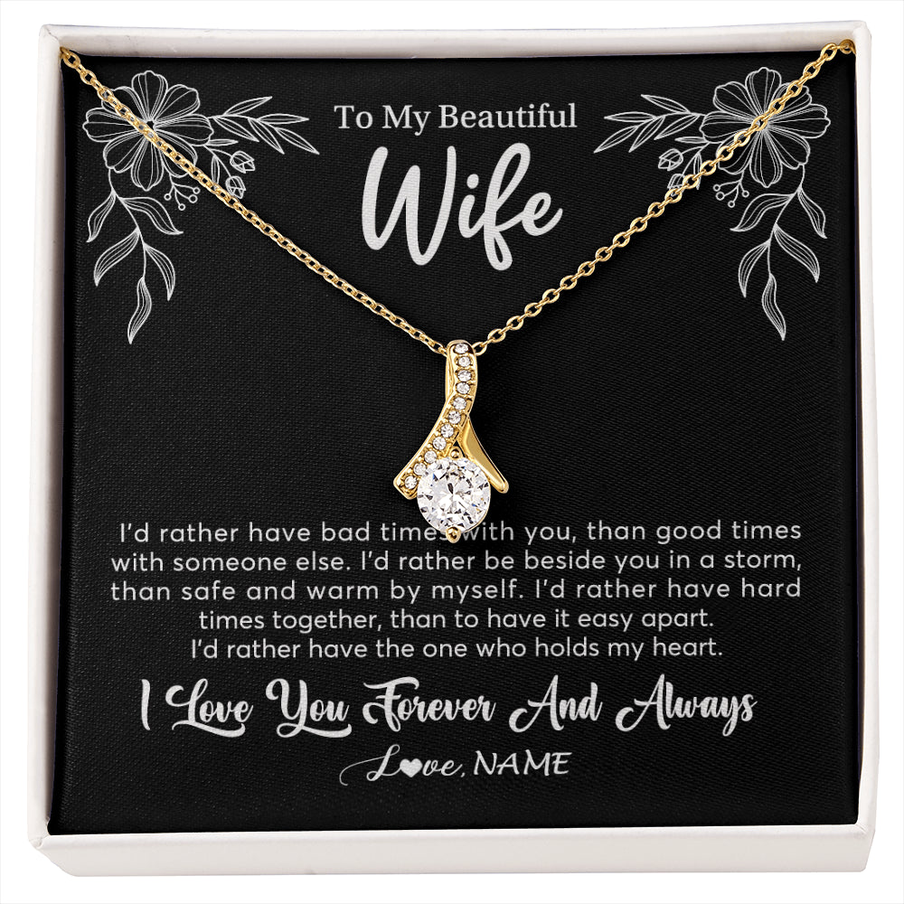 Alluring Beauty Necklace 18K Yellow Gold Finish | 1 | Personalized To My Beautiful Wife Necklace Gifts From Husband I'd Rather Hot Wife Birthday Anniversary Wedding Valentines Day Customized Gift Box Message Card | siriusteestore