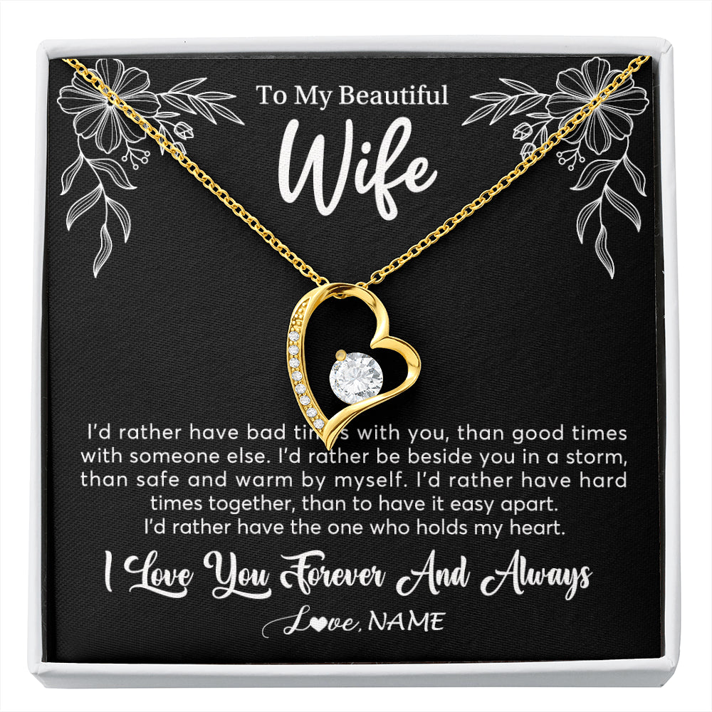 Forever Love Necklace 18K Yellow Gold Finish | 1 | Personalized To My Beautiful Wife Necklace Gifts From Husband I'd Rather Hot Wife Birthday Anniversary Wedding Valentines Day Customized Gift Box Message Card | siriusteestore