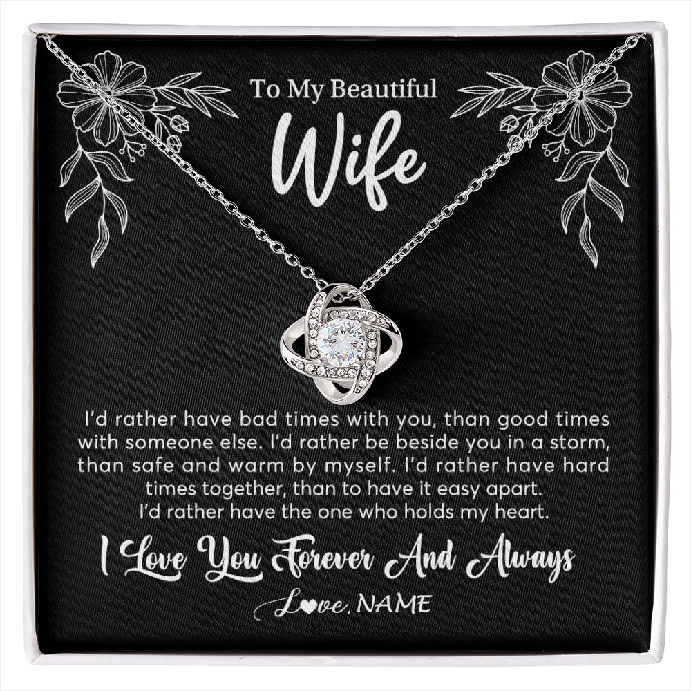 Love Knot Necklace 14K White Gold Finish | 1 | Personalized To My Beautiful Wife Necklace Gifts From Husband I'd Rather Hot Wife Birthday Anniversary Wedding Valentines Day Customized Gift Box Message Card | siriusteestore