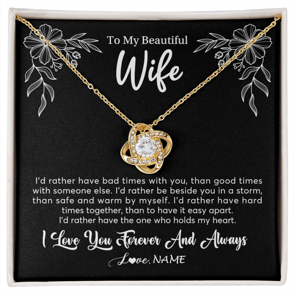 Love Knot Necklace 18K Yellow Gold Finish | 1 | Personalized To My Beautiful Wife Necklace Gifts From Husband I'd Rather Hot Wife Birthday Anniversary Wedding Valentines Day Customized Gift Box Message Card | siriusteestore