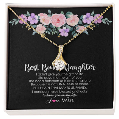 Alluring Beauty Necklace 18K Yellow Gold Finish | Personalized To My Best Bonus Daughter Necklace From Bonus Mom Life Gave Me The Gift Of You Step Daughter Jewelry Birthday Christmas Customized Message Card | siriusteestore