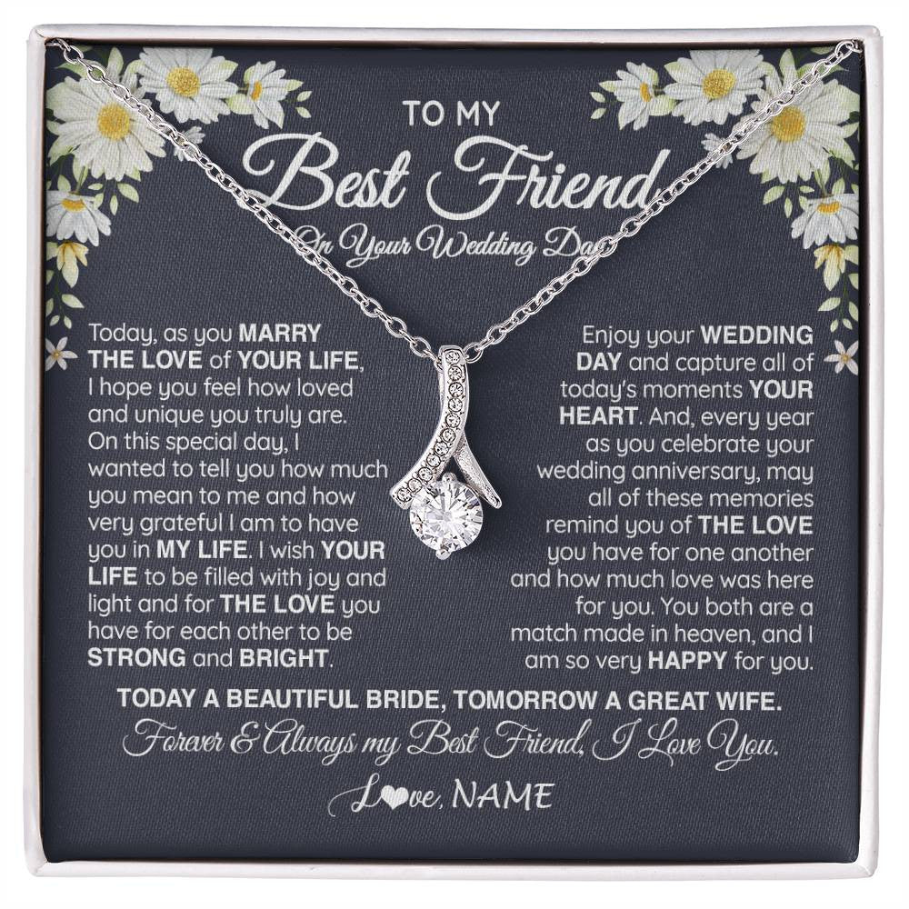 Alluring Beauty Necklace 14K White Gold Finish | 1 | Personalized To My Best Friend On Her Wedding Day Necklace Bride Gifts From Maid Of Honor Always My Best Friend Gifts Jewelry Customized Gift Box Message Card | siriusteestore