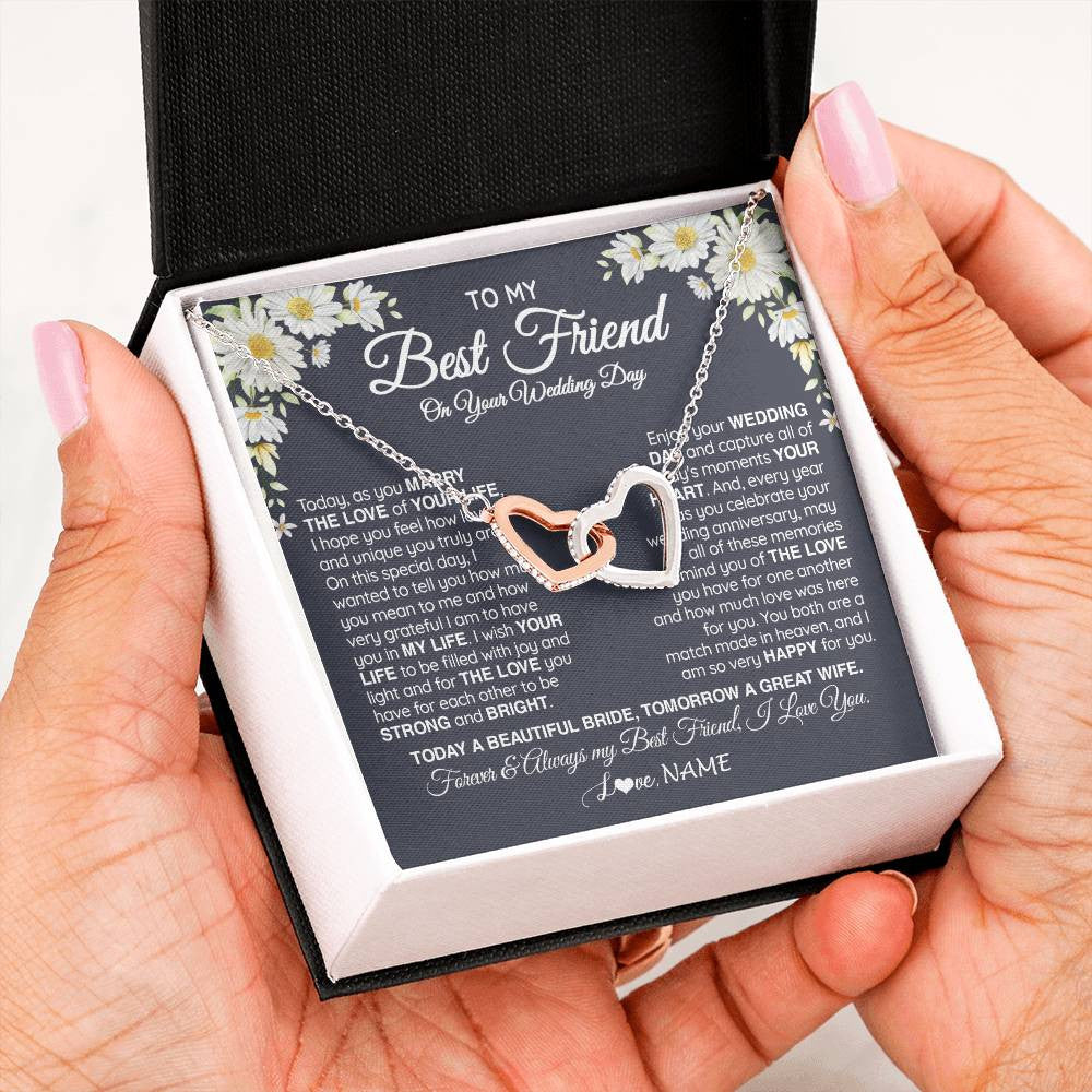 Interlocking Hearts Necklace Stainless Steel & Rose Gold Finish | 2 | Personalized To My Best Friend On Her Wedding Day Necklace Bride Gifts From Maid Of Honor Always My Best Friend Gifts Jewelry Customized Gift Box Message Card | siriusteestore
