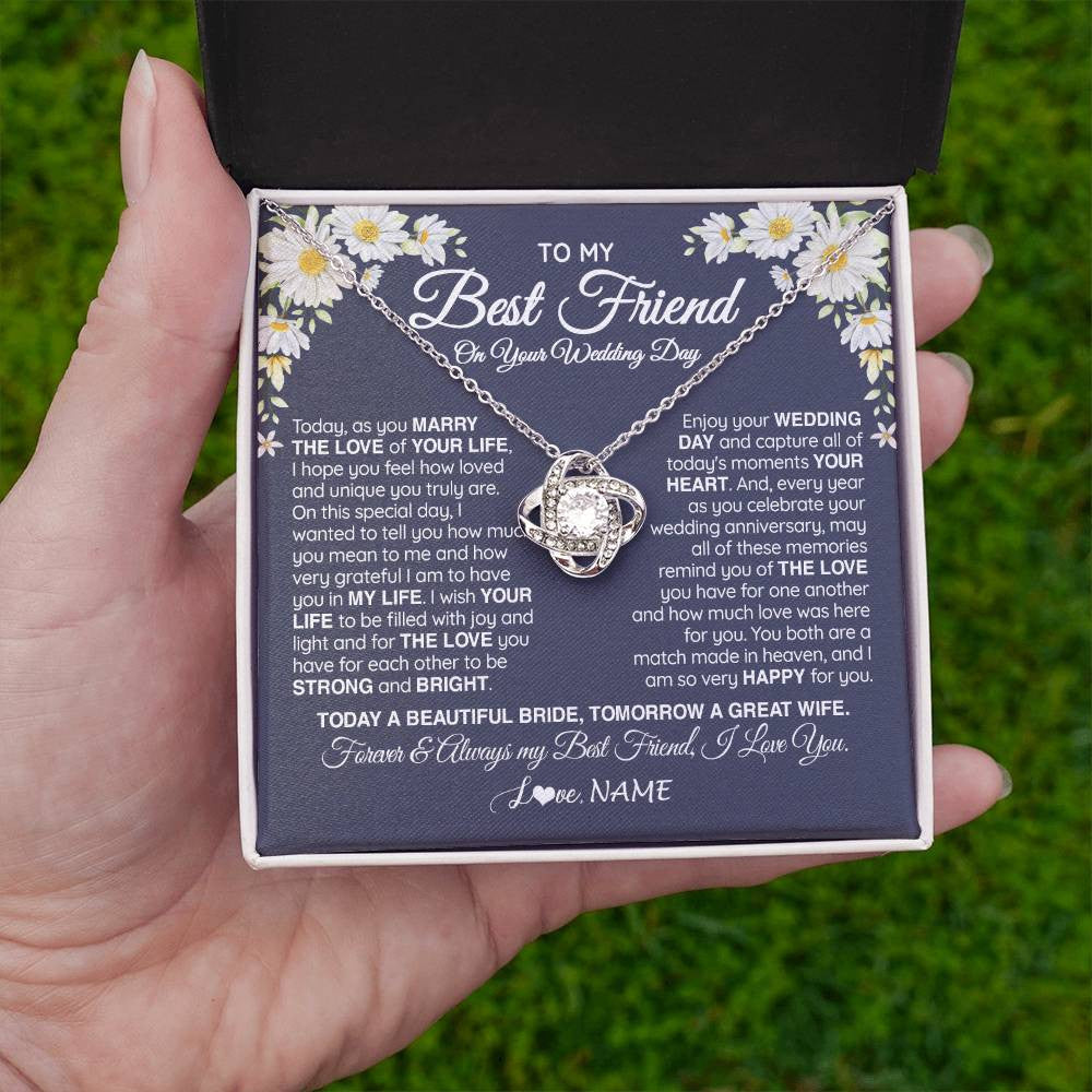 Love Knot Necklace 14K White Gold Finish | 2 | Personalized To My Best Friend On Her Wedding Day Necklace Bride Gifts From Maid Of Honor Always My Best Friend Gifts Jewelry Customized Gift Box Message Card | siriusteestore