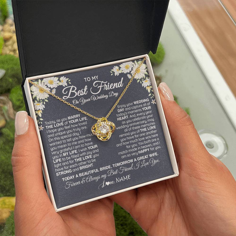 Love Knot Necklace 18K Yellow Gold Finish | 2 | Personalized To My Best Friend On Her Wedding Day Necklace Bride Gifts From Maid Of Honor Always My Best Friend Gifts Jewelry Customized Gift Box Message Card | siriusteestore