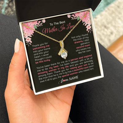 Alluring Beauty Necklace 18K Yellow Gold Finish | 2 | Personalized To My Best Mother In Law Necklace From Daugter In Law Thank You Husband Mom Mother Birthday Wedding Day Christmas Customized Gift Box Message Card | siriusteestore