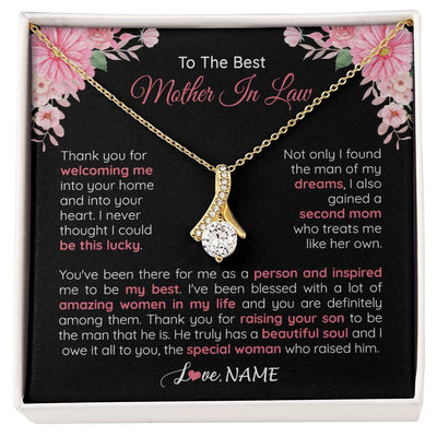 Alluring Beauty Necklace 18K Yellow Gold Finish | 1 | Personalized To My Best Mother In Law Necklace From Daugter In Law Thank You Husband Mom Mother Birthday Wedding Day Christmas Customized Gift Box Message Card | siriusteestore