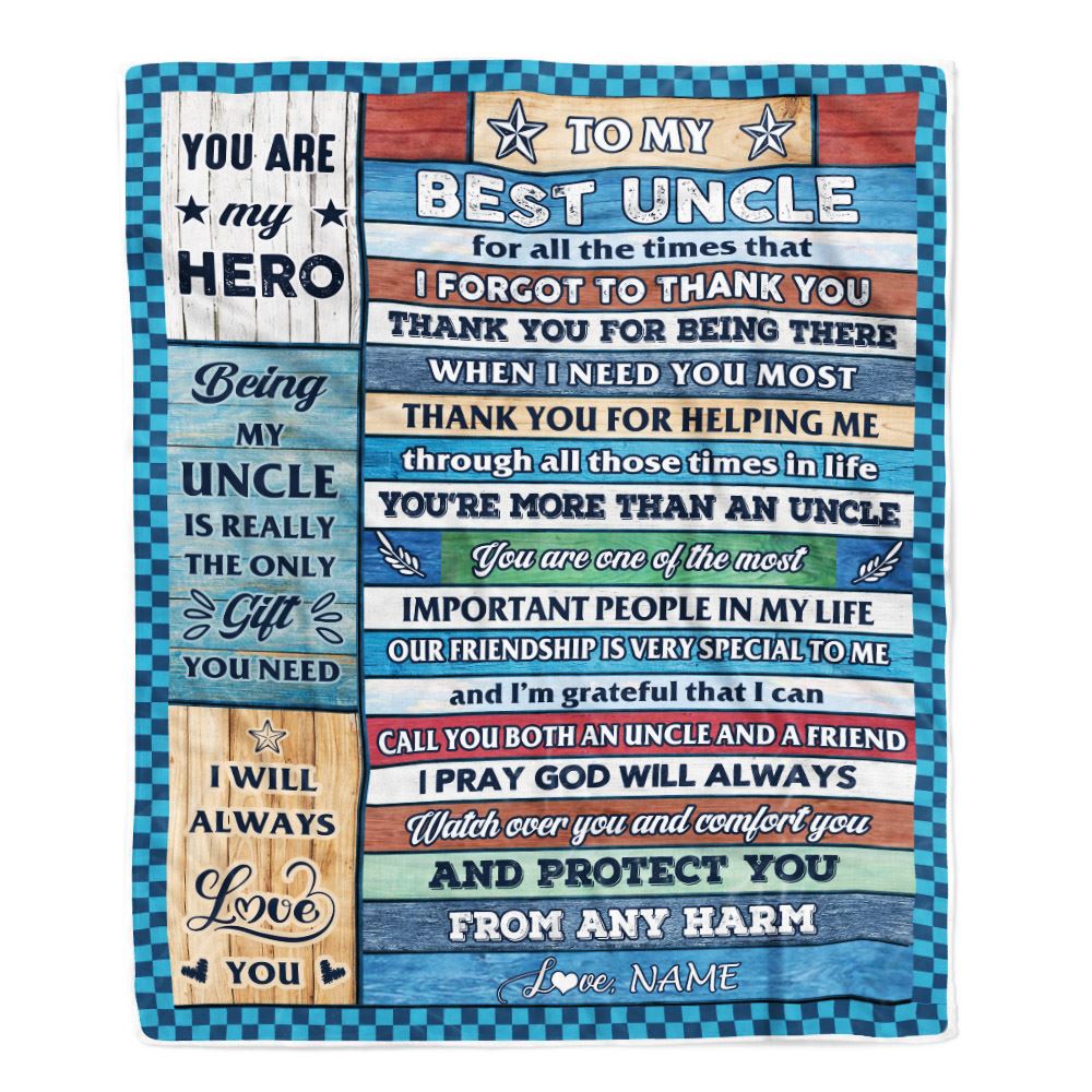 Personalized To My Best Uncle Blanket From Niece Nephew Wood Thank You Uncle Birthday Fathers Day Thanksgiving Christmas Customized Fleece Throw Blanket | siriusteestore