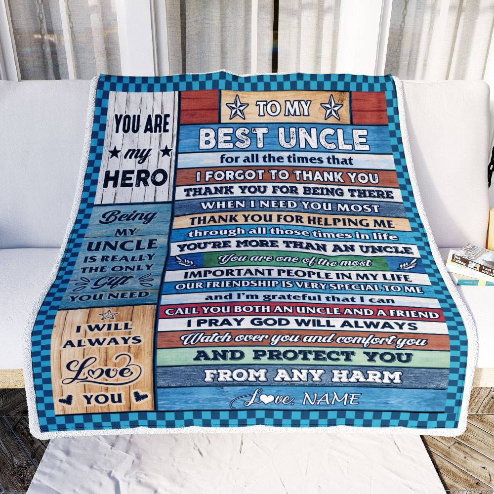 Personalized To My Best Uncle Blanket From Niece Nephew Wood Thank You Uncle Birthday Fathers Day Thanksgiving Christmas Customized Fleece Throw Blanket | siriusteestore