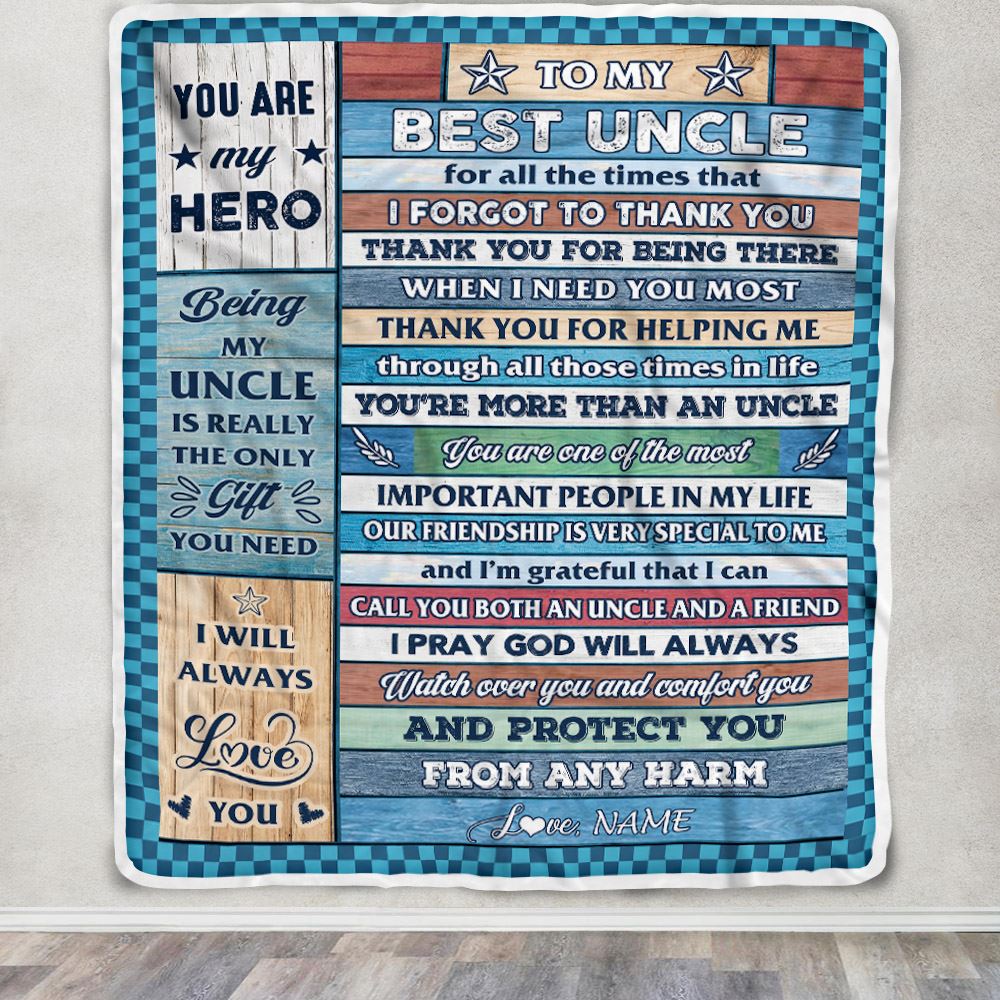 Personalized To My Best Uncle Blanket From Niece Nephew Wood Thank You Uncle Birthday Fathers Day Thanksgiving Christmas Customized Fleece Throw Blanket | siriusteestore
