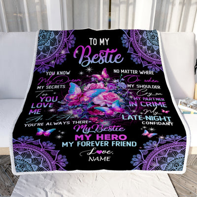 Personalized To My Bestie Blanket From Friend Friendship My Hero My Forever Friend Flower Bufterfly Bestie Birthday Christmas Customized Fleece Throw Blanket | siriusteestore