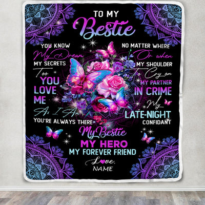 Personalized To My Bestie Blanket From Friend Friendship My Hero My Forever Friend Flower Bufterfly Bestie Birthday Christmas Customized Fleece Throw Blanket | siriusteestore