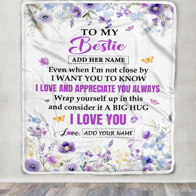 Personalized To My Bestie Gifts From Best Friend Blanket I Love You Purple Floral Birthday Gift Idea For Soul Sister Gifts Christmas Customized Fleece Blanket | siriusteestore