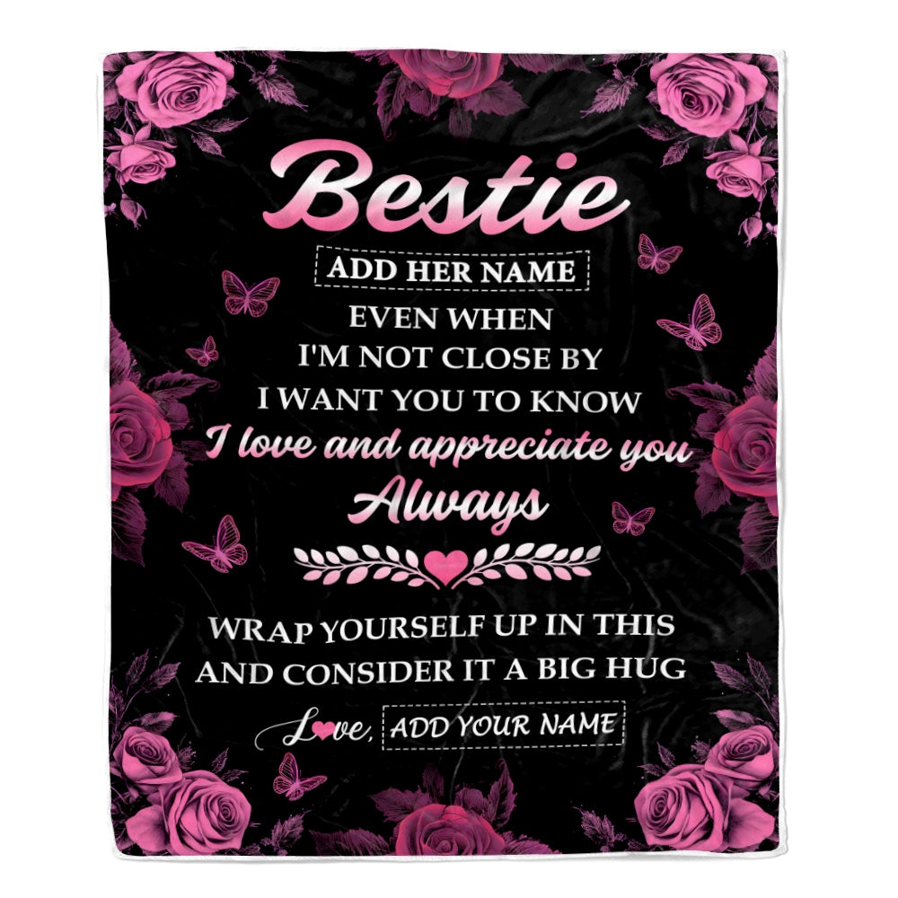Personalized To My Bestie Gifts From Best Friend Blanket Rose Floral It A Big Hug Birthday Gift Idea For Soul Sister Gifts Christmas Customized Fleece Blanket | siriusteestore