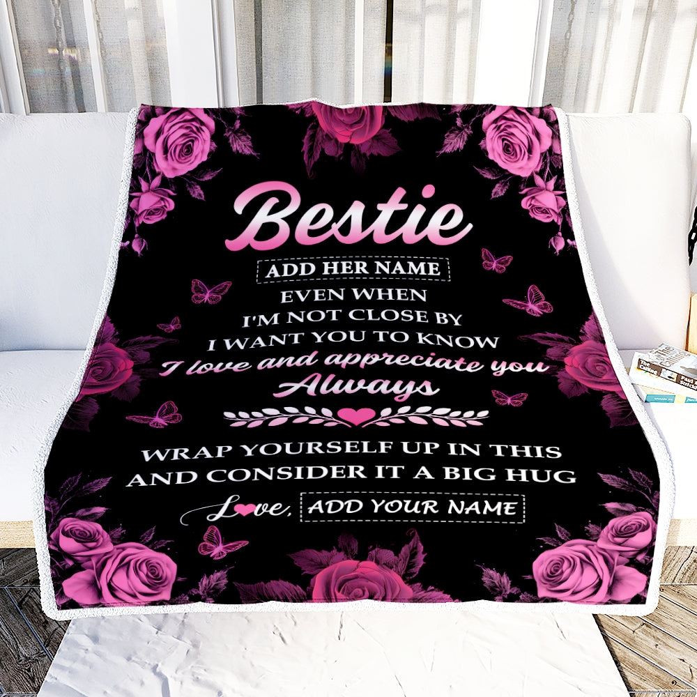 Personalized To My Bestie Gifts From Best Friend Blanket Rose Floral It A Big Hug Birthday Gift Idea For Soul Sister Gifts Christmas Customized Fleece Blanket | siriusteestore