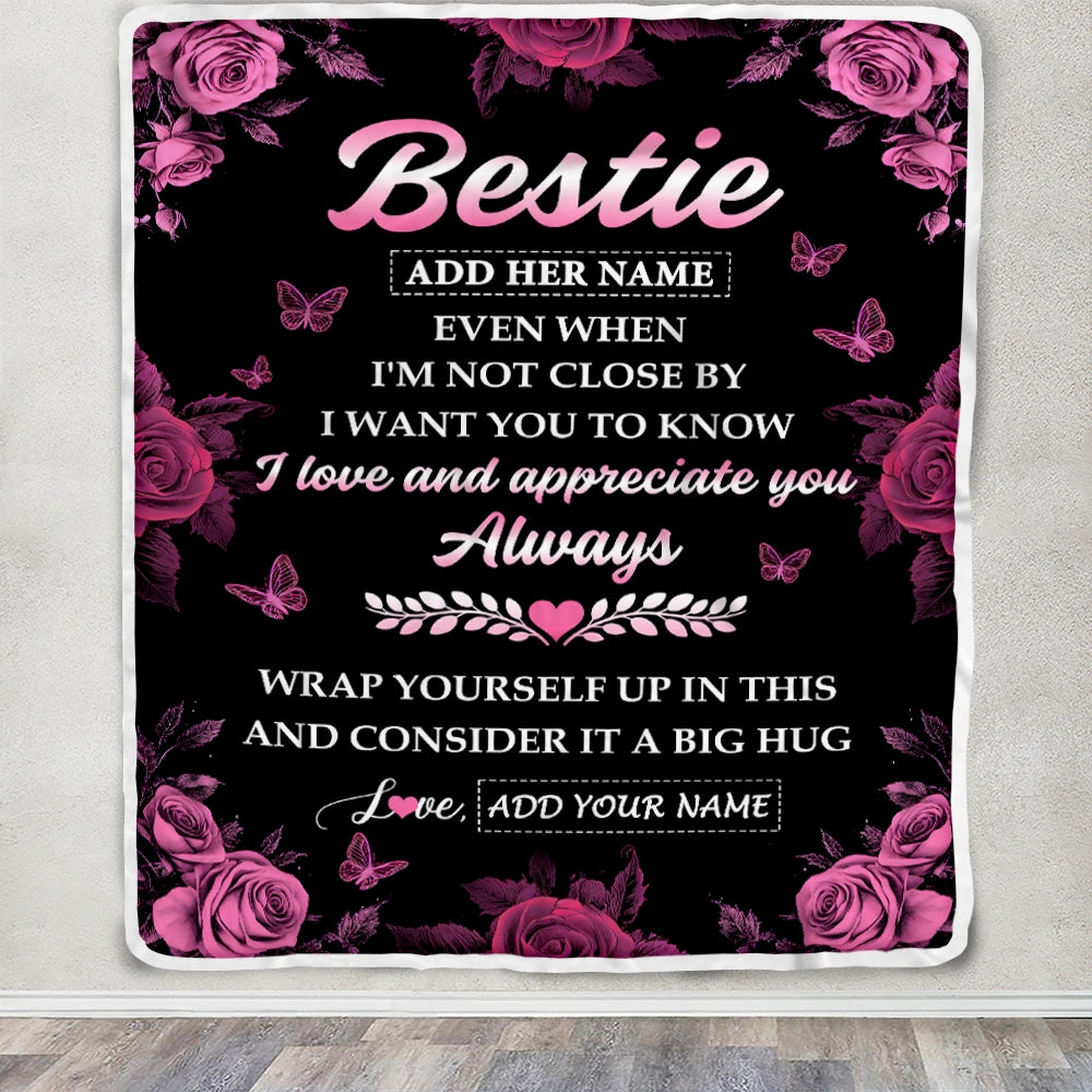 Personalized To My Bestie Gifts From Best Friend Blanket Rose Floral It A Big Hug Birthday Gift Idea For Soul Sister Gifts Christmas Customized Fleece Blanket | siriusteestore