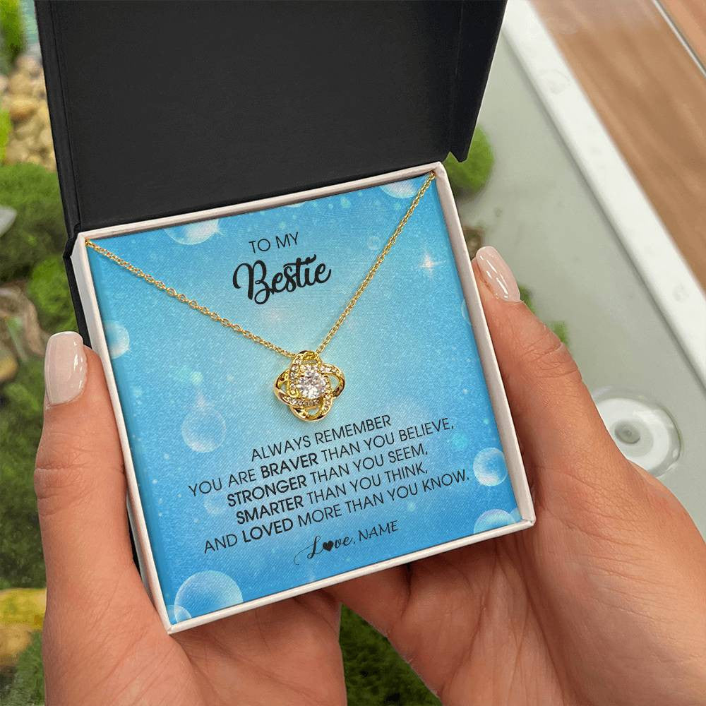 Love Knot Necklace 18K Yellow Gold Finish | Personalized To My Bestie Necklace From Friend Sister Always Remember You Are Braver Best Friend Jewelry Birthday Graduation Christmas Customized Message Card | siriusteestore