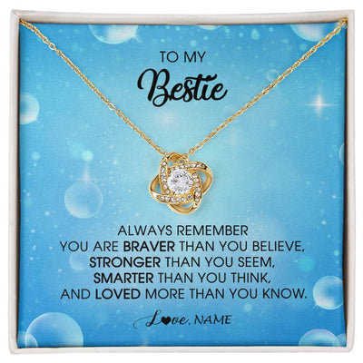 Love Knot Necklace 18K Yellow Gold Finish | Personalized To My Bestie Necklace From Friend Sister Always Remember You Are Braver Best Friend Jewelry Birthday Graduation Christmas Customized Message Card | siriusteestore