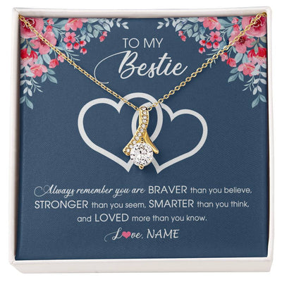 Alluring Beauty Necklace 18K Yellow Gold Finish | Personalized To My Bestie Necklace From Friend Sister Braver Stronger Smarter Loved Best Friend Jewelry Birthday Graduation Christmas Customized Message Card | siriusteestore