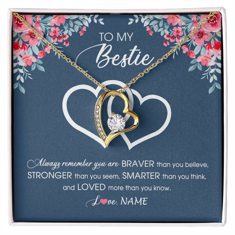 Forever Love Necklace 18K Yellow Gold Finish | Personalized To My Bestie Necklace From Friend Sister Braver Stronger Smarter Loved Best Friend Jewelry Birthday Graduation Christmas Customized Message Card | siriusteestore