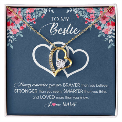 Forever Love Necklace 18K Yellow Gold Finish | Personalized To My Bestie Necklace From Friend Sister Braver Stronger Smarter Loved Best Friend Jewelry Birthday Graduation Christmas Customized Message Card | siriusteestore