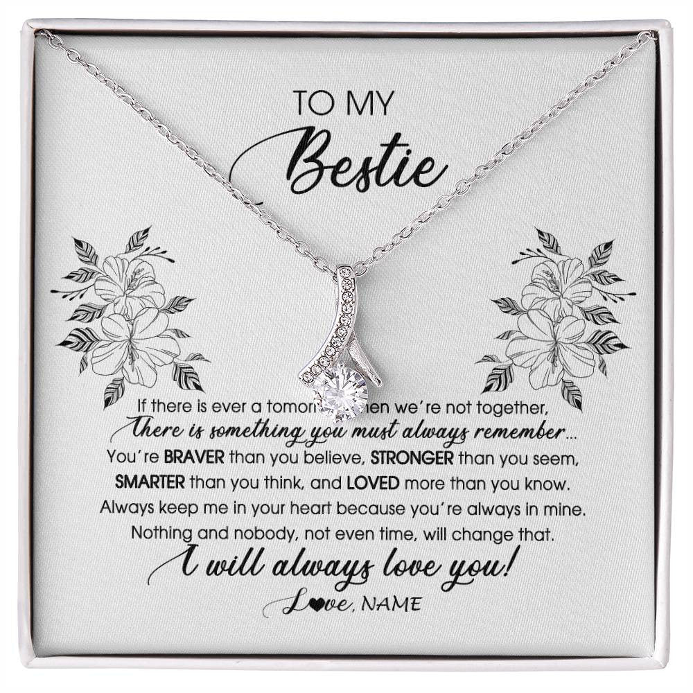 Alluring Beauty Necklace 14K White Gold Finish | Personalized To My Bestie Necklace From Friend Sister Not Even Time Floral Bestie Best Friends Birthday Graduation Christmas Customized Message Card | siriusteestore