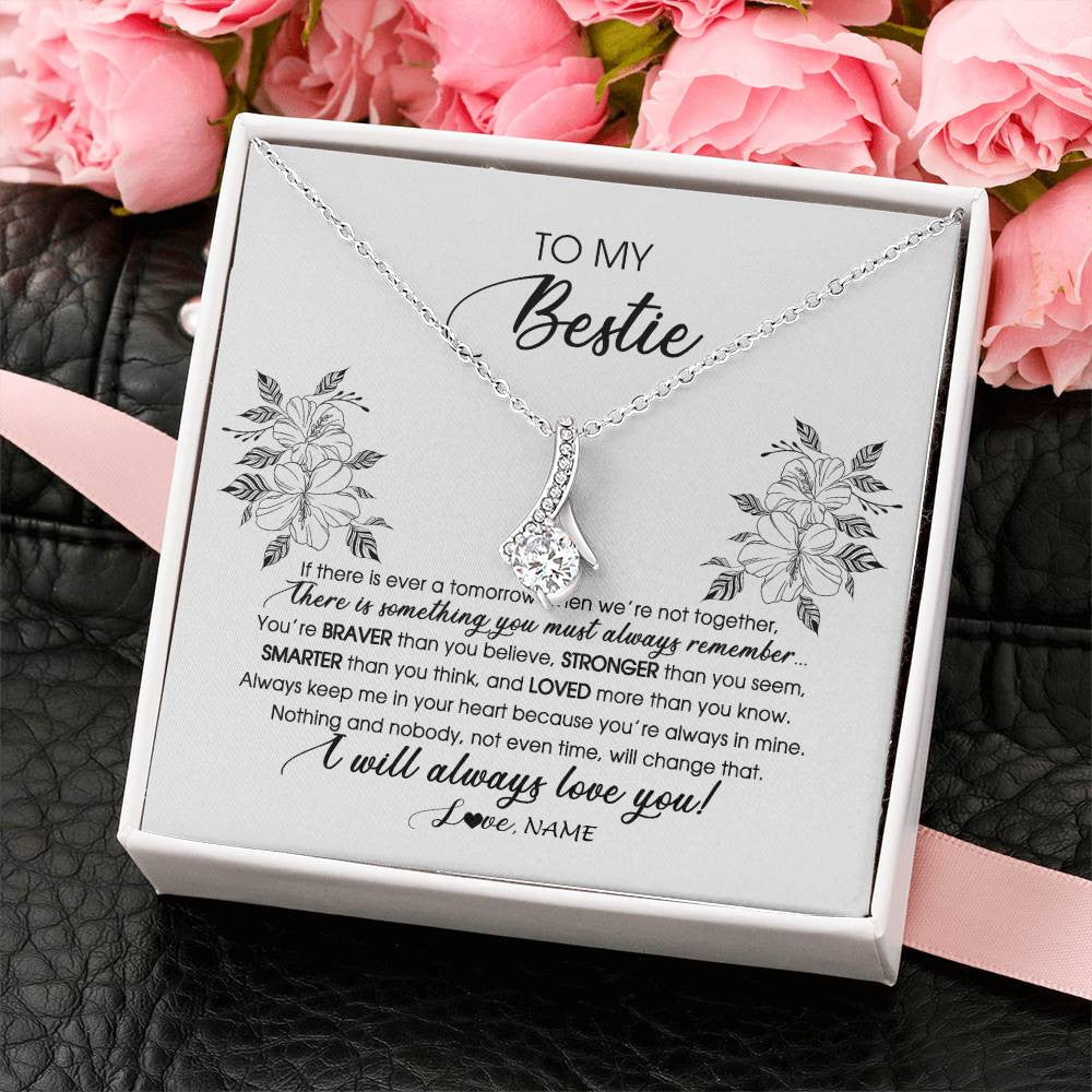 Alluring Beauty Necklace 14K White Gold Finish | Personalized To My Bestie Necklace From Friend Sister Not Even Time Floral Bestie Best Friends Birthday Graduation Christmas Customized Message Card | siriusteestore