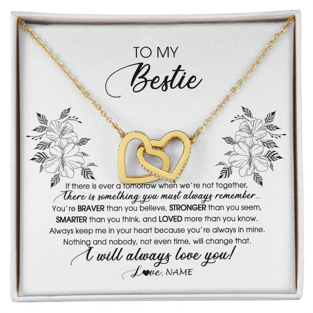 Interlocking Hearts Necklace 18K Yellow Gold Finish | Personalized To My Bestie Necklace From Friend Sister Not Even Time Floral Bestie Best Friends Birthday Graduation Christmas Customized Message Card | siriusteestore