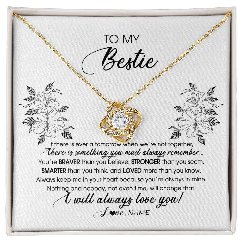 Love Knot Necklace 18K Yellow Gold Finish | Personalized To My Bestie Necklace From Friend Sister Not Even Time Floral Bestie Best Friends Birthday Graduation Christmas Customized Message Card | siriusteestore