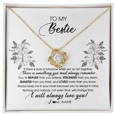 Love Knot Necklace 18K Yellow Gold Finish | Personalized To My Bestie Necklace From Friend Sister Not Even Time Floral Bestie Best Friends Birthday Graduation Christmas Customized Message Card | siriusteestore