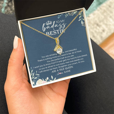 Alluring Beauty Necklace 18K Yellow Gold Finish | 2 | Personalized To My Bestie Necklace From Friend Sister Straighten Your Crown Queen Sister Pendant Jewelry Birthday Christmas Customized Gift Box Message Card | siriusteestore