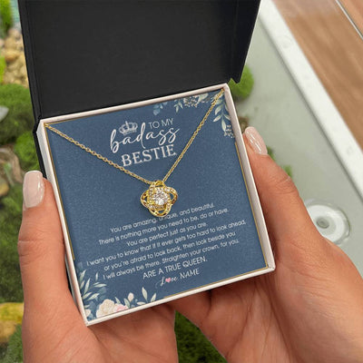 Love Knot Necklace 18K Yellow Gold Finish | 2 | Personalized To My Bestie Necklace From Friend Sister Straighten Your Crown Queen Sister Pendant Jewelry Birthday Christmas Customized Gift Box Message Card | siriusteestore