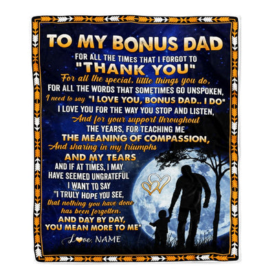 Personalized To My Bonus Dad Blanket From Step Daughter Thank You Grateful Love Stepfather Birthday Mothers Day Christmas Customized Gift Fleece Blanket | siriusteestore