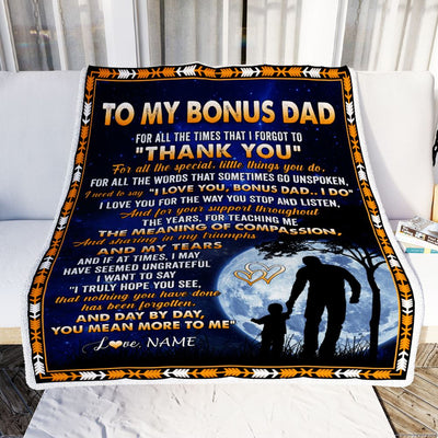 Personalized To My Bonus Dad Blanket From Step Daughter Thank You Grateful Love Stepfather Birthday Mothers Day Christmas Customized Gift Fleece Blanket | siriusteestore