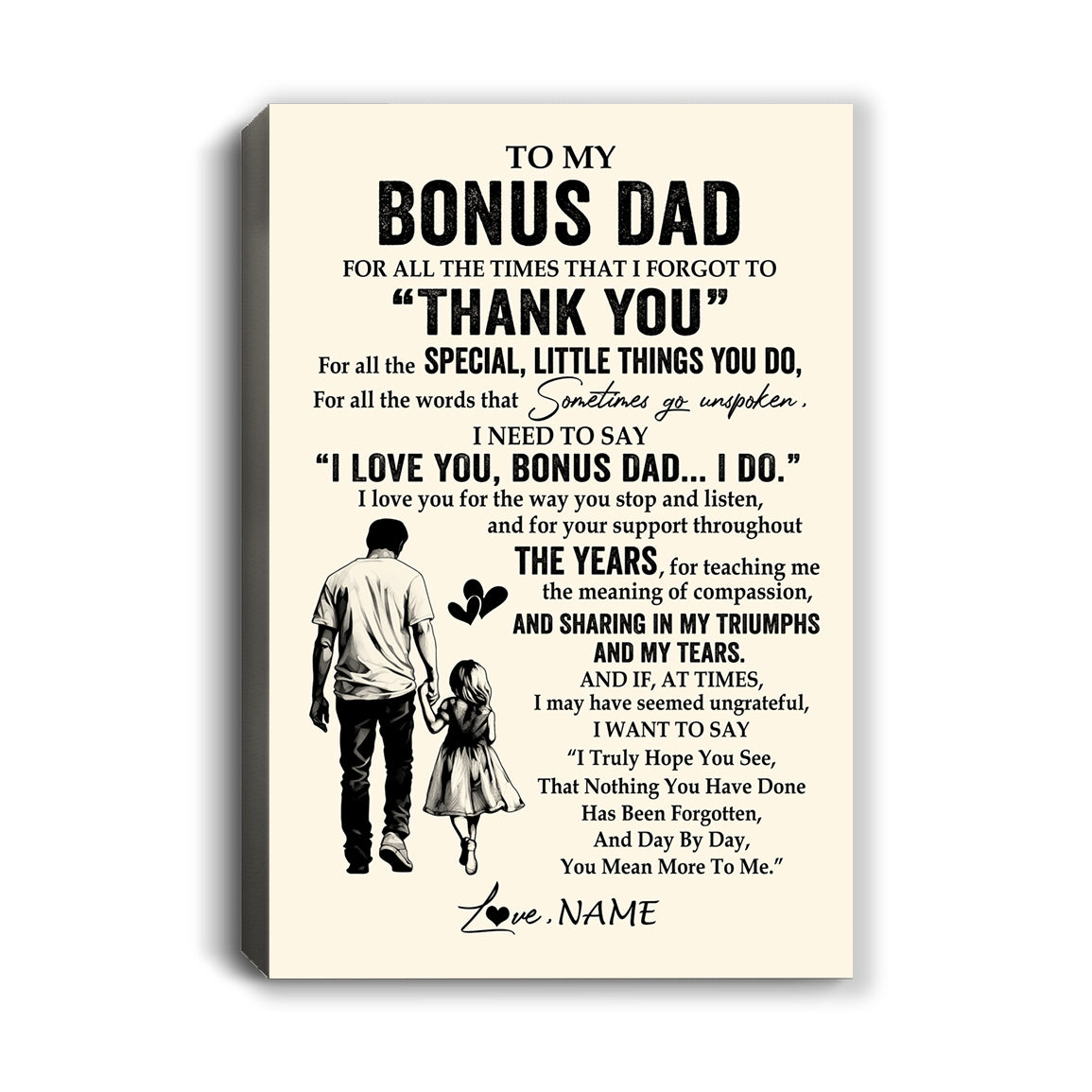 Personalized To My Bonus Dad Canvas From Daughter For All The Times That I Forgot To Thank You Stepdad Birthday Fathers Day Christmas Custom Wall Art Print Framed Canvas | siriusteestore