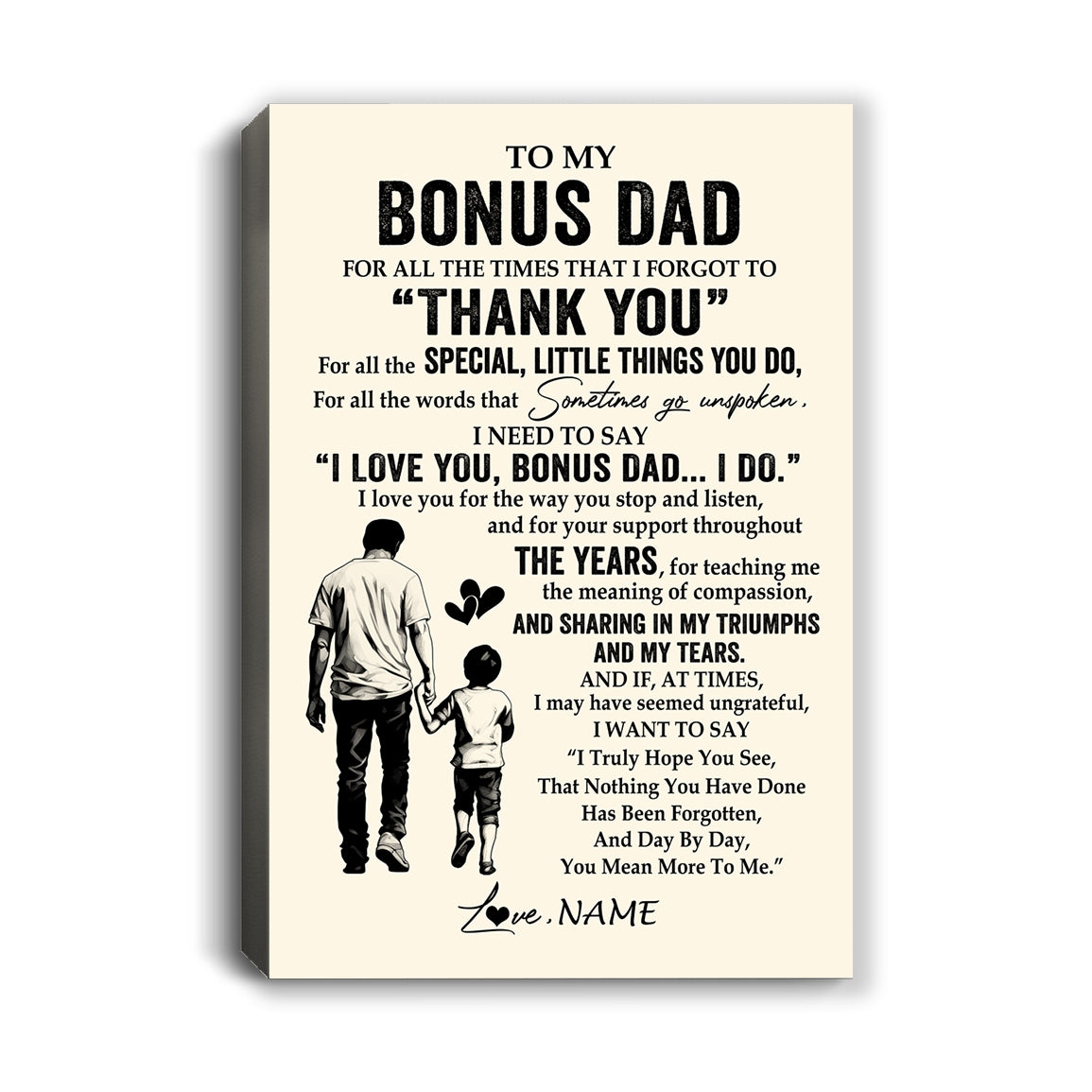 Personalized To My Bonus Dad Canvas From Stepson For All The Times That I Forgot To Thank You Stepdad Birthday Fathers Day Christmas Custom Wall Art Print Framed Canvas | siriusteestore