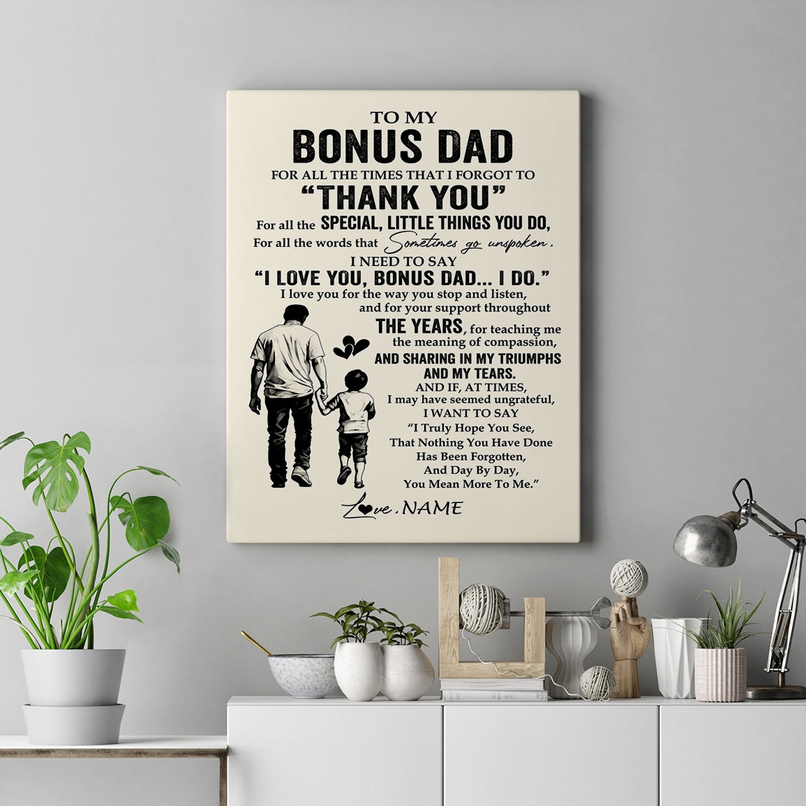 Personalized To My Bonus Dad Canvas From Stepson For All The Times That I Forgot To Thank You Stepdad Birthday Fathers Day Christmas Custom Wall Art Print Framed Canvas | siriusteestore