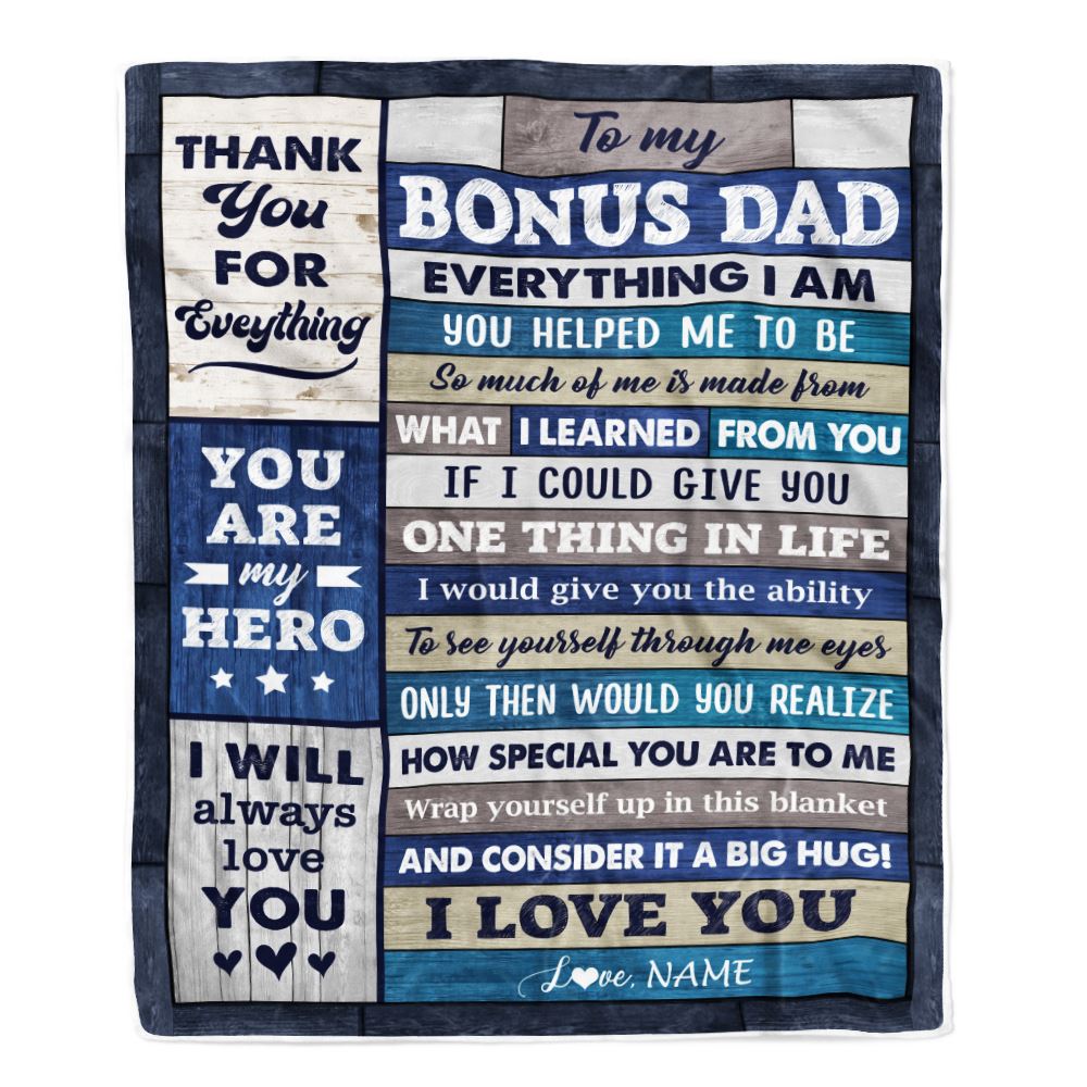 Personalized To My Bonus Dad From Son Wood Blanket Birthday Gift For Stepdad Who Wants Nothing Best Stepdad Fathers Day Christmas Customized Fleece Blanket | siriusteestore