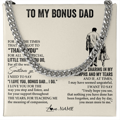 Cuban Link Chain Necklace Stainless Steel | 1 | Personalized To My Bonus Dad Necklace From Stepdaughter For All The Times That I Forgot To Thank You Fathers Day Christmas Customized Gift Box Message Card | siriusteestore