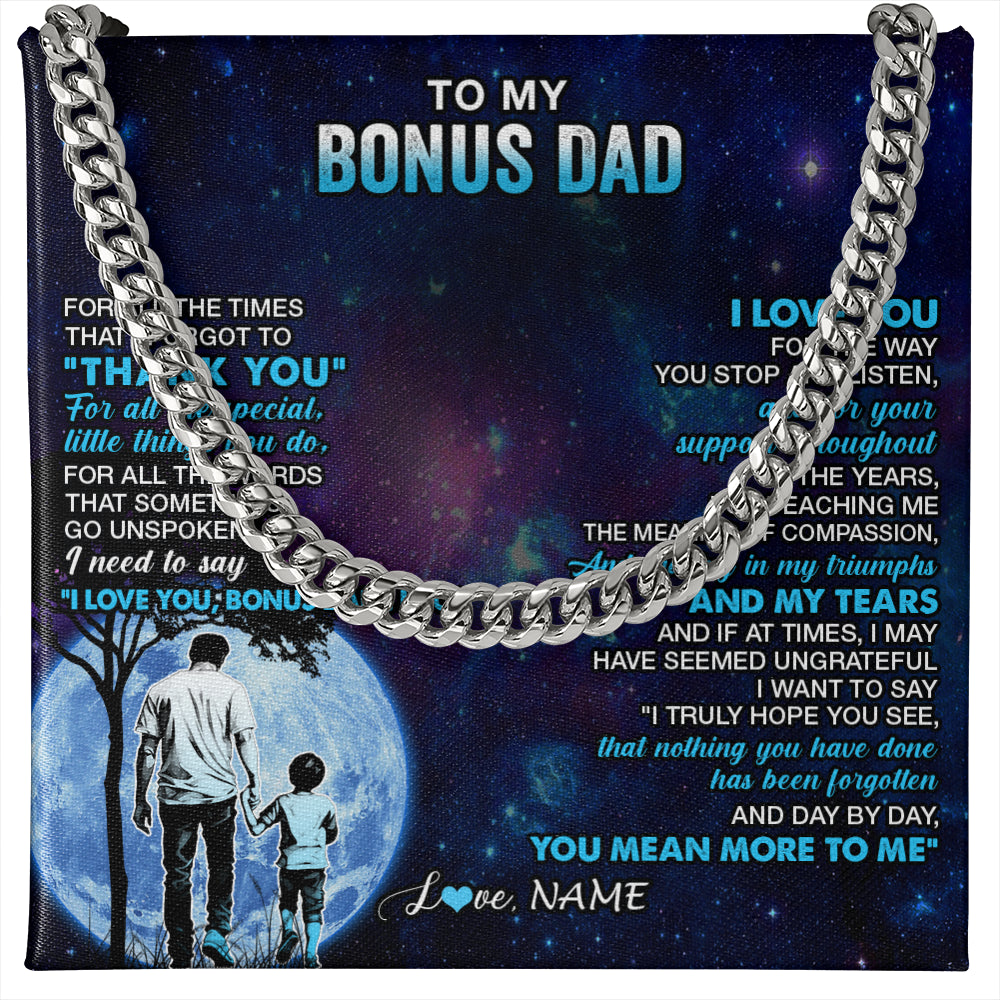 Cuban Link Chain Necklace Stainless Steel | 1 | Personalized To My Bonus Dad Necklace From Stepson Thank You Day By Day Stepdad Birthday Gifts Fathers Day Christmas Customized Gift Box Message Card | siriusteestore