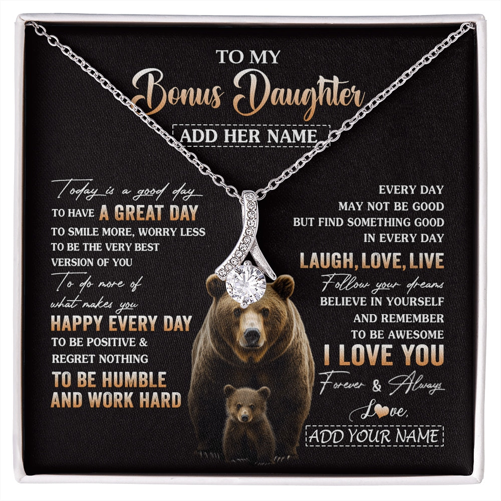 Alluring Beauty Necklace 14K White Gold Finish | 1 | Personalized To My Bonus Daughter Bear Necklace From Stepmom Every Day Laugh Love Live Stepdaughter Birthday Gifts Christmas Custom Gift Box Message Card | https://siriusteestore.