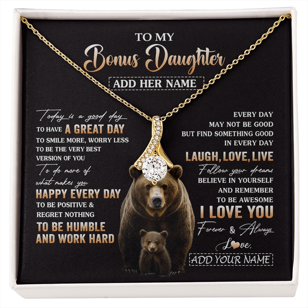Alluring Beauty Necklace 18K Yellow Gold Finish | 1 | Personalized To My Bonus Daughter Bear Necklace From Stepmom Every Day Laugh Love Live Stepdaughter Birthday Gifts Christmas Custom Gift Box Message Card | https://siriusteestore.