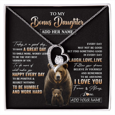 Forever Love Necklace 14K White Gold Finish | 1 | Personalized To My Bonus Daughter Bear Necklace From Stepmom Every Day Laugh Love Live Stepdaughter Birthday Gifts Christmas Custom Gift Box Message Card | https://siriusteestore.