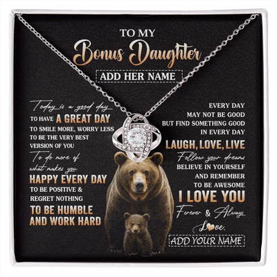 Love Knot Necklace 14K White Gold Finish | 1 | Personalized To My Bonus Daughter Bear Necklace From Stepmom Every Day Laugh Love Live Stepdaughter Birthday Gifts Christmas Custom Gift Box Message Card | https://siriusteestore.
