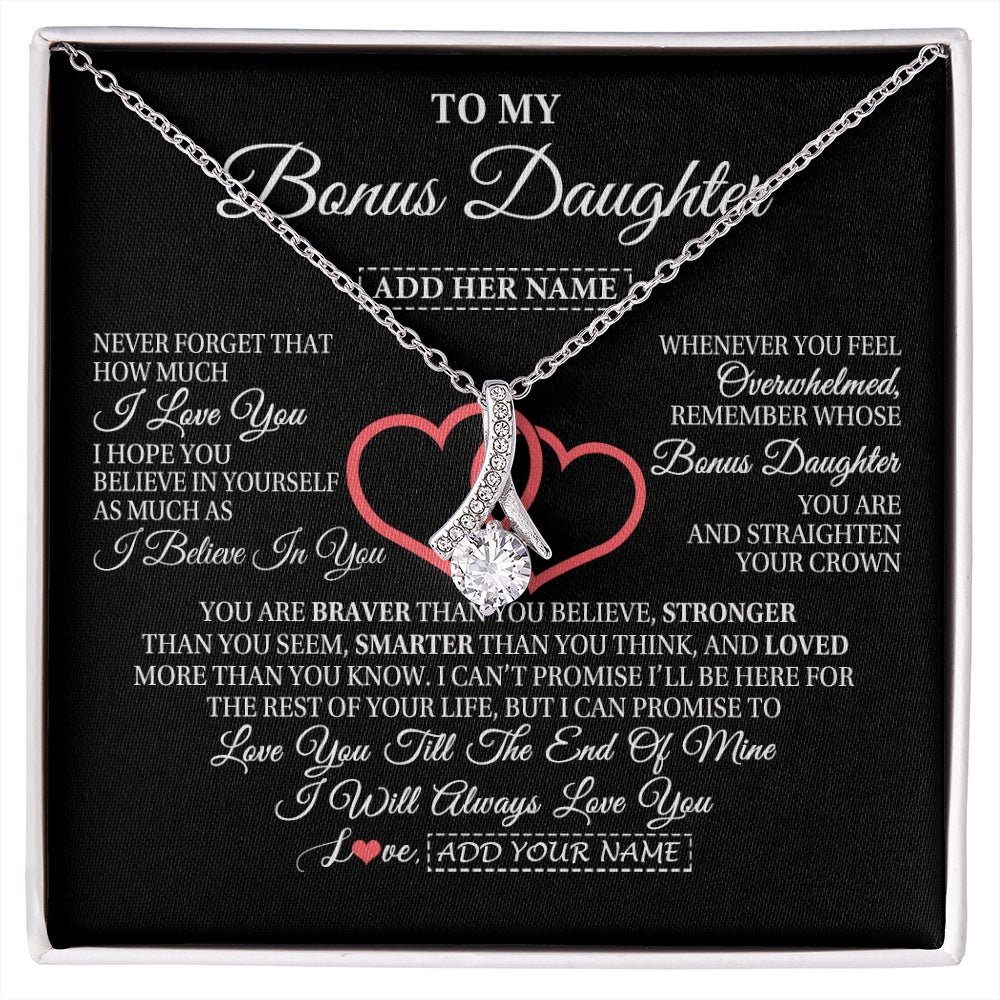 Alluring Beauty Necklace 14K White Gold Finish | 1 | Personalized To My Bonus Daughter Birthday Gifts From Stepmother Stepdad Always Love You Stepdaughter Gifts Necklace Christmas Custom Gift Box Message Card | siriusteestore.myshopify