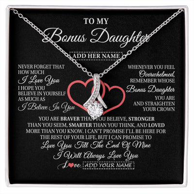 Alluring Beauty Necklace 14K White Gold Finish | 1 | Personalized To My Bonus Daughter Birthday Gifts From Stepmother Stepdad Always Love You Stepdaughter Gifts Necklace Christmas Custom Gift Box Message Card | siriusteestore.myshopify