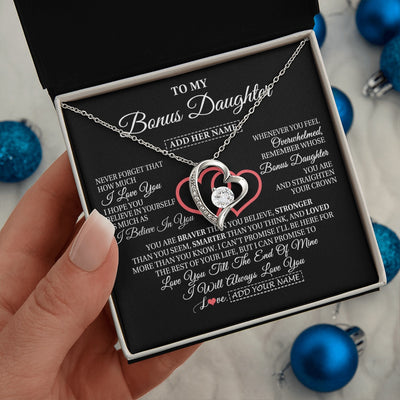 Forever Love Necklace 14K White Gold Finish | 2 | Personalized To My Bonus Daughter Birthday Gifts From Stepmother Stepdad Always Love You Stepdaughter Gifts Necklace Christmas Custom Gift Box Message Card | siriusteestore.myshopify